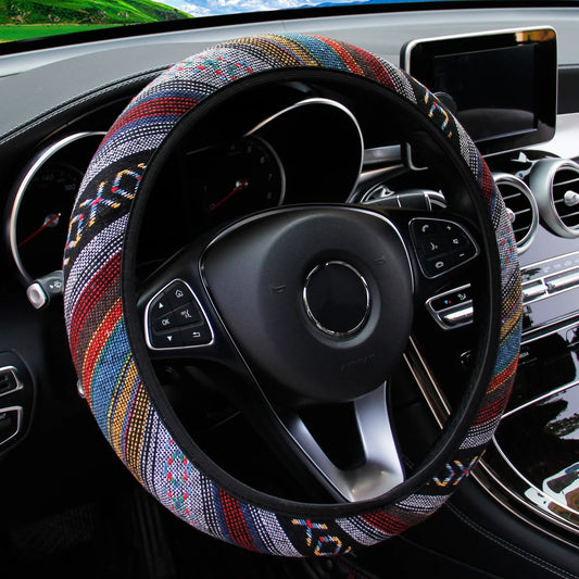 Bohemian Linen Fabric Car Steering Wheel Cover 37CM 38CM