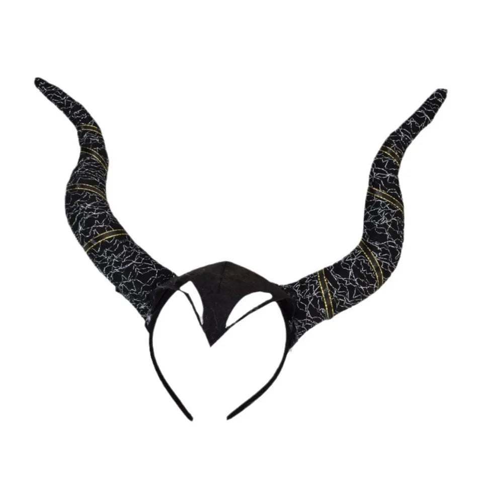 Girls Women Halloween Long Demon Ox Horn Headband Evil Queen Glitter Hair Hoop Cosplay Costume Magic Witch Headpiece Accessory