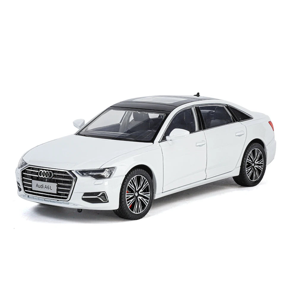 1:24 Audi A6 Alloy Diecast Vehicles Model Car Miniature Metal Sound Light Ornaments Gifts Collections Hobby Decoration Christmas