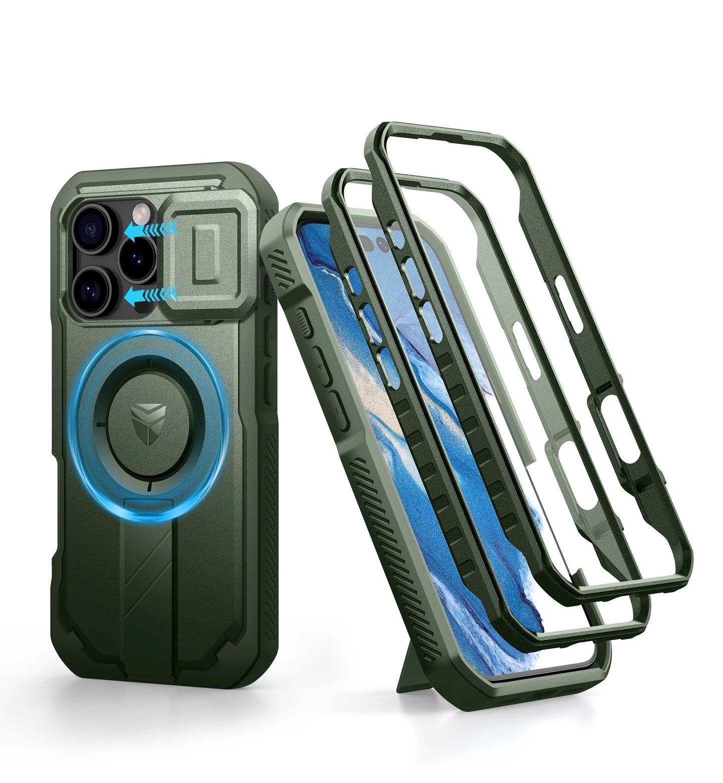 For iPhone 16 Pro Case with MagSafe Rugged Armor Shockproof  with Built-in Sliding Camera Cover Built-in Screen Protector holder