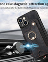Luxury PU Leather Phone Case for iPhone 16 15 Pro Max 16e 14 Plus with Card Slot Ring Buckle Lanyard Back Cover
