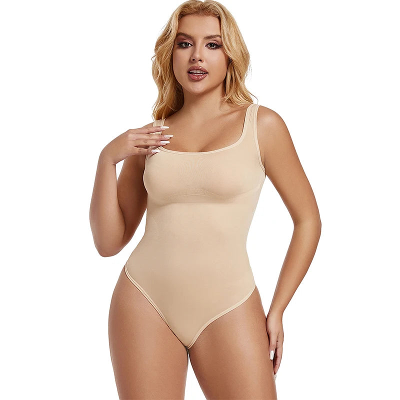 Bodysuits for Women Tummy Control Shapewear Seamless Square Neck Thong Bodysuit Sculpting Shaper Tank Top Jumpsuit