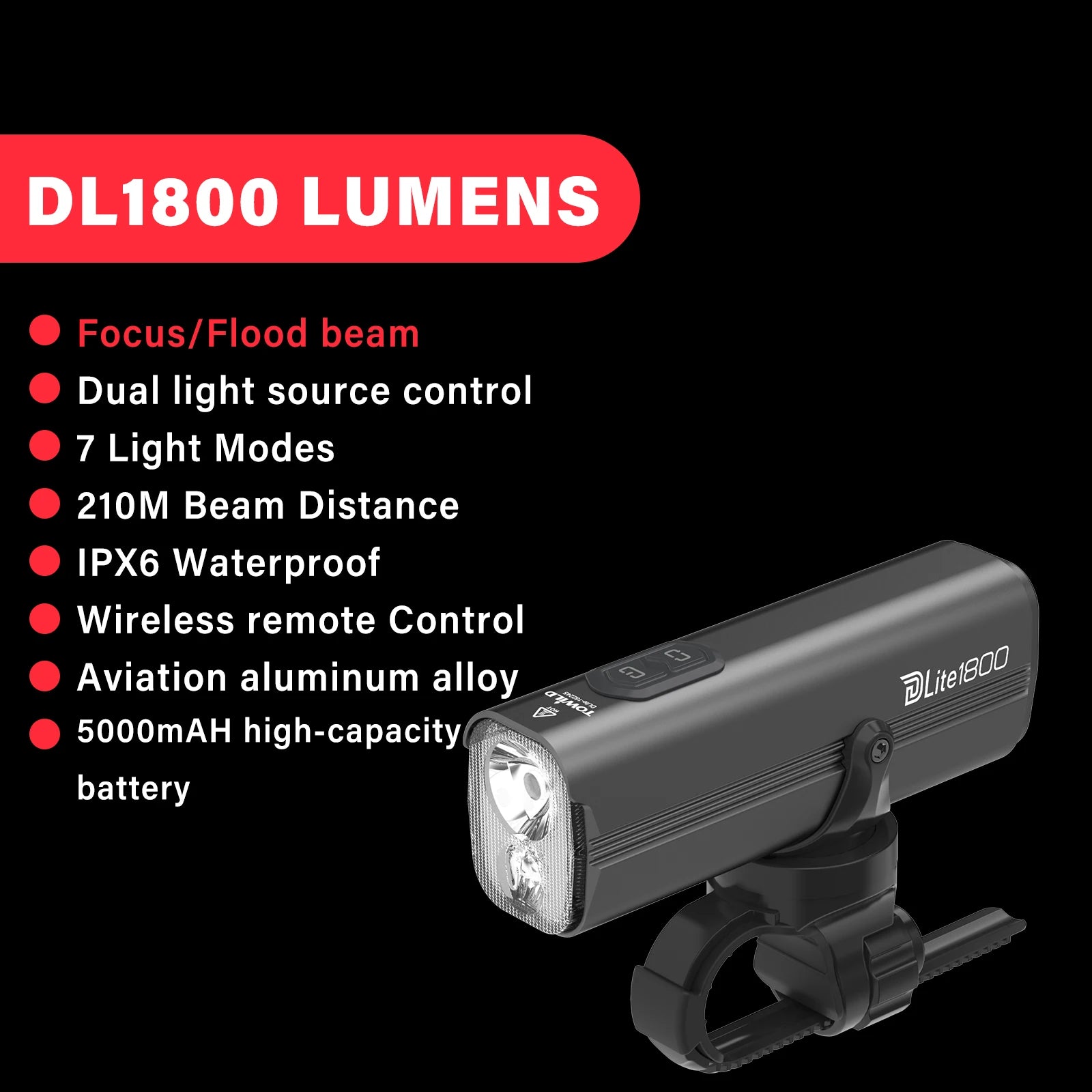 Bicycle Lights 1200LM/1800LM Focus/Flood Beam Dual Light Source LED Smart Bike Front Lights IPX6  Mtb Cycling Headlights