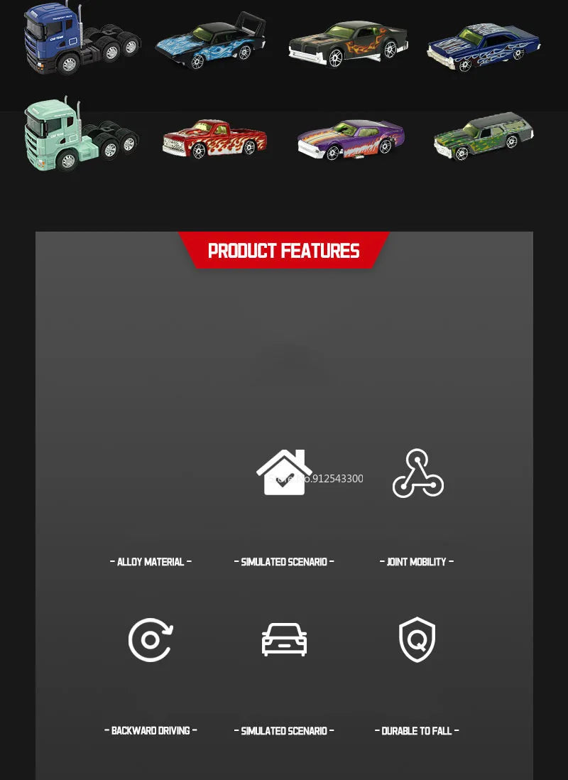 Scale 1:64 Container Alloy Trailer Model Toy Car Diecast Metal Movable Joint Pull Back Rescue Engineering Vehicles Gifts for