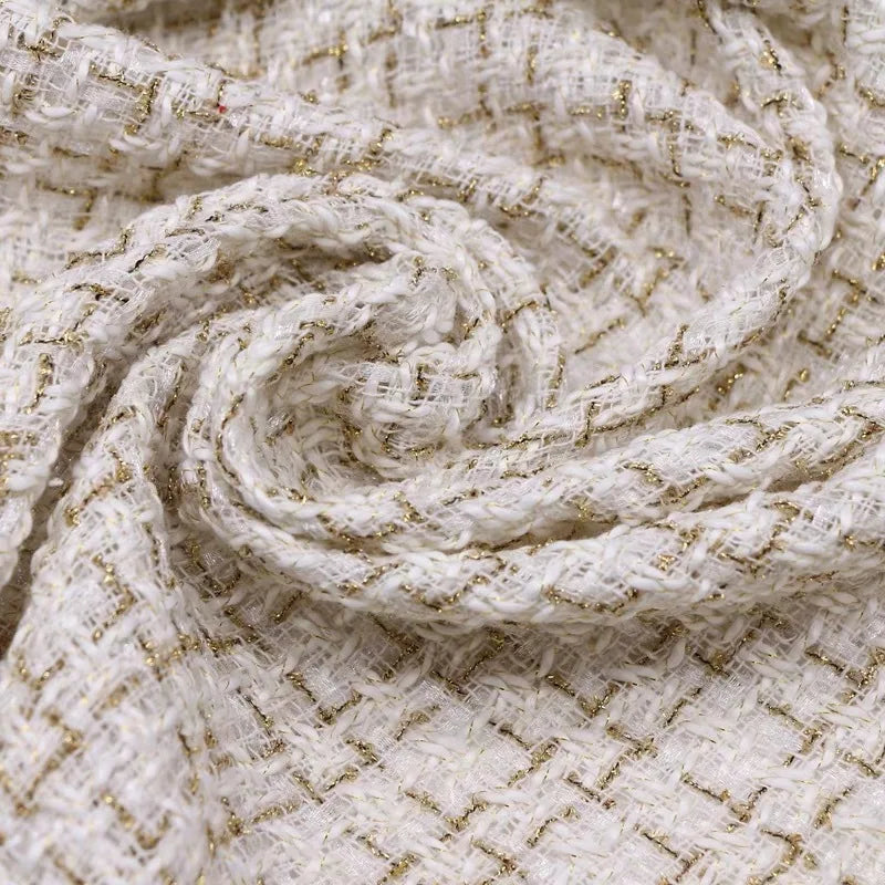 Gold Silk Small Fragrance Fabric, Polyester Woolen Tweed Fabric, Women's Shoes Bags, DIY Clothing Dress, Handmade Manual Sewing