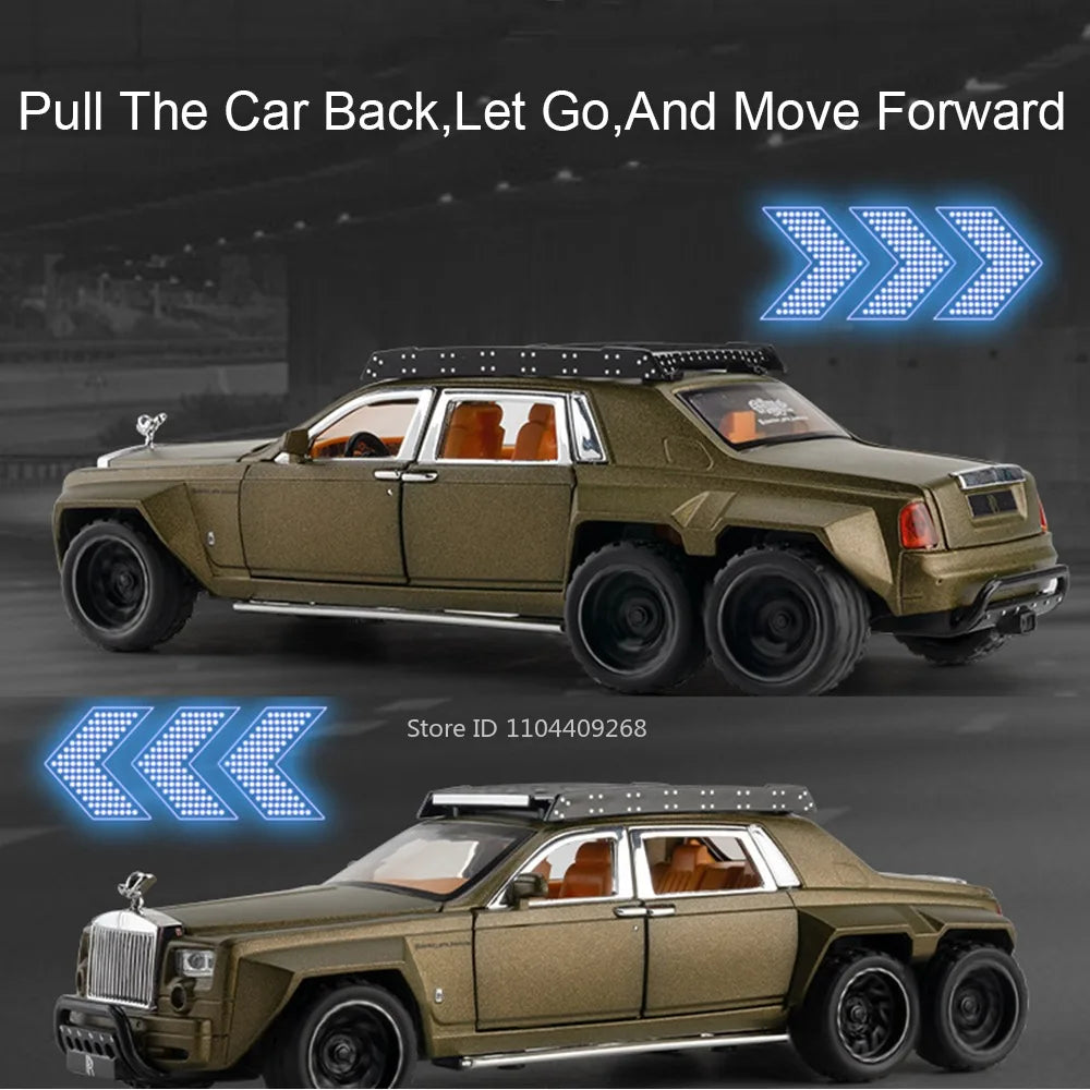 1:32 Scale Rolls-Royce Phantom 6x6 Wraith Car Model Toy Diecast Metal Alloy Off-Road Vehicle Models Sound Light Gifts