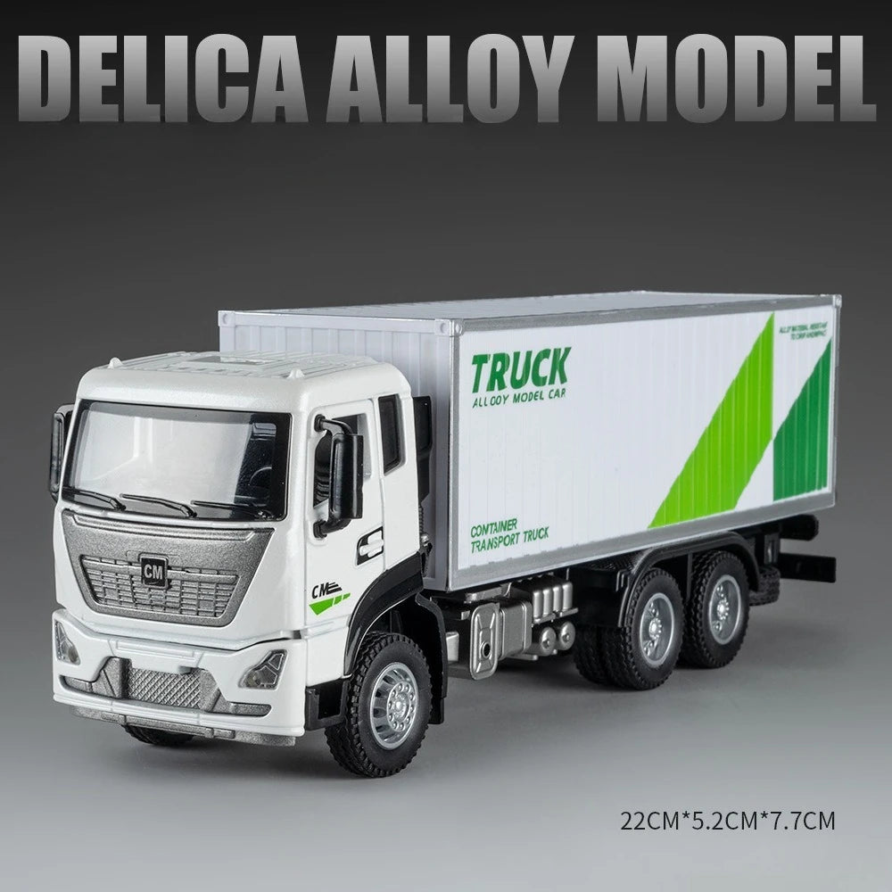 1:32 Scale Container Truck Fire Trucks Model Car Toy Pull Back Music Light Metal Diecast Doors Opened Vehicles Toys for Gift