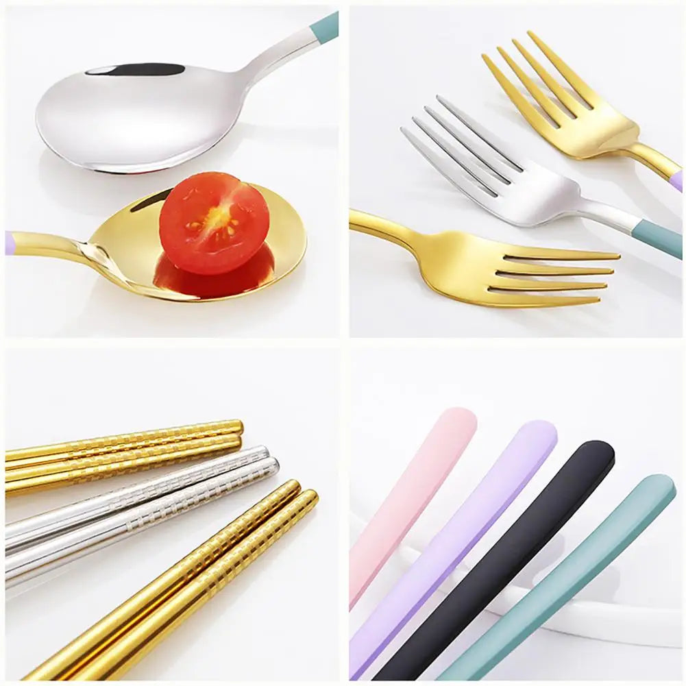 2/3Pcs Cutlery Set Fork Spoon Chopsticks Dinnerware Set 304 Stainless Steel Portable Travel Flatware Guitar Box