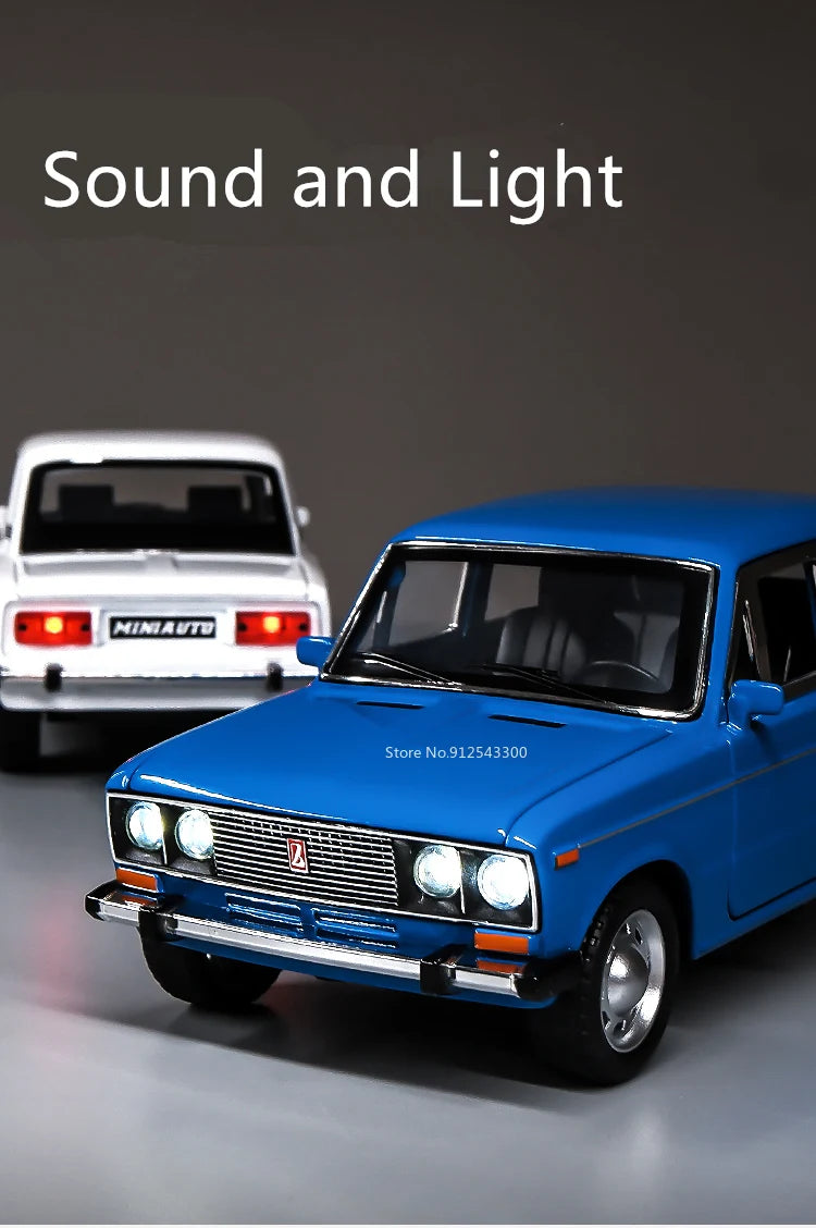 1/24 Scale LADA Toy Car Model Alloy Diecast 6 Doors Opened Pull Back Sound Light Scale Model Car Toys for Boys Collectible Gifts