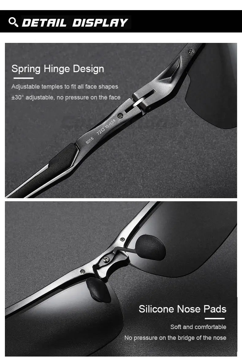 Aluminum Rimless Photochromic Polarized UV400 Day Night Driving Sunglasses for Men Women