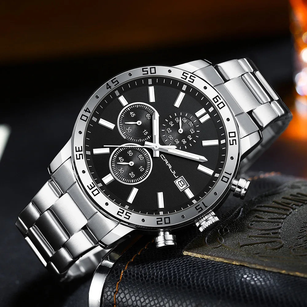 Fashion Mens Business Stainless Steel Band Quartz Watches with Calendar Chronograph Luminous Analog Wristwatch Man