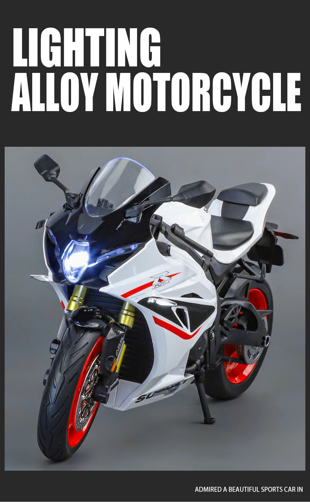 Diecast Suzuki GSX 1000R Racing Motorcycle Model 1 to 9 Scale