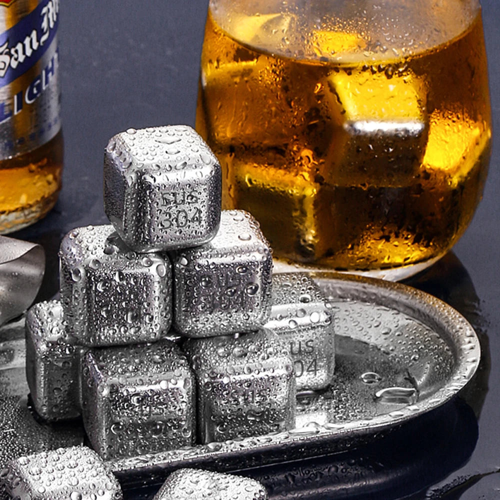 Reusable Whiskey Stones Stainless Steel Ice Cubes Quick-Freeze Wine Cooler Food Grade Metal Pellets Beer Cooler Bar Accessories
