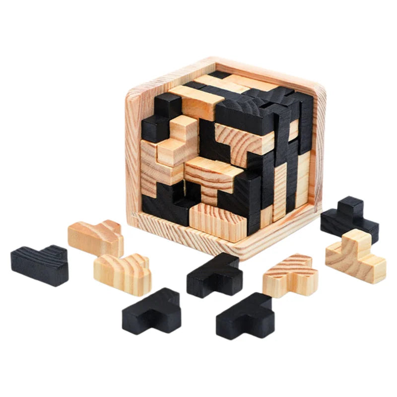 Wooden Interlocking Cube Brain Teaser Puzzle