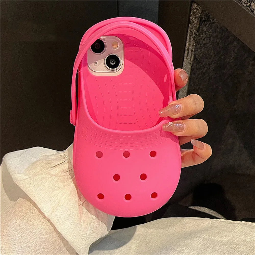 INS Cute Funny Hole Slippers Phone Case For iPhone 15 13 14 Pro Max Creative Summer Camera Protection Soft Silicon Cover