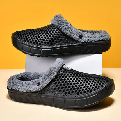 Winter Men's Slippers Warm Fur Outdoor Comforty Couple Shoes Thick Sole Plush Home Shoes Men Women Anti-slip Slides Garden Shoes