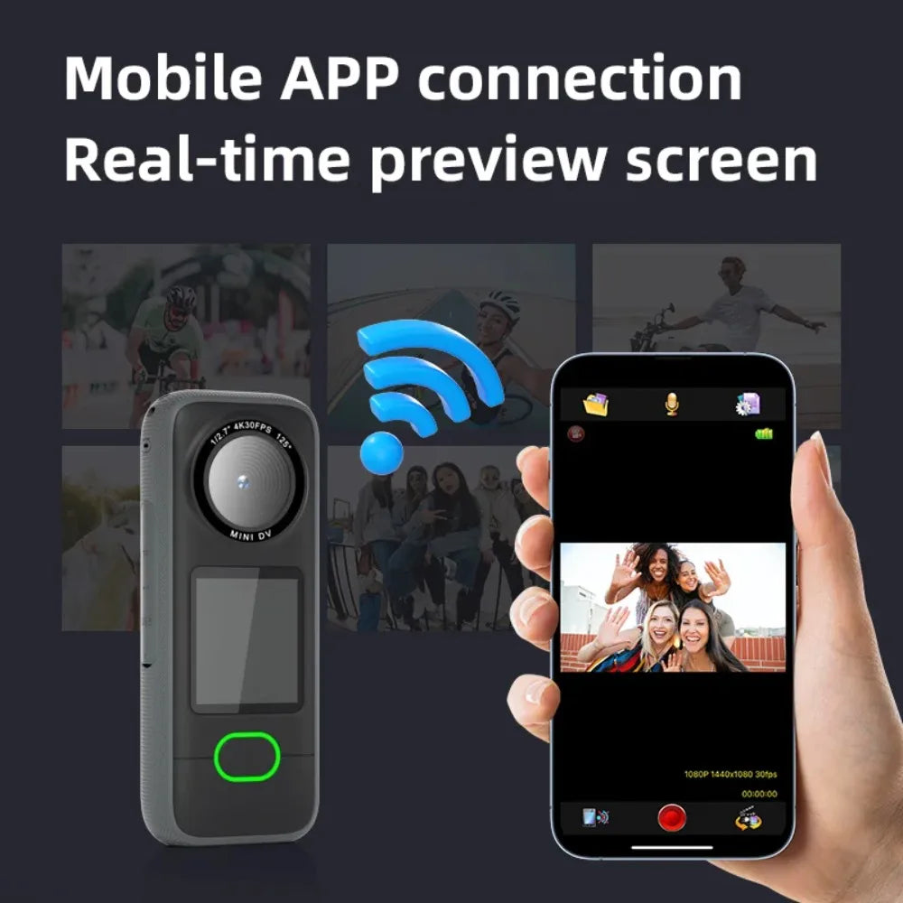4K WiFi Action Camera Waterproof Mini Sports Camera with Touch Screen for Motorcycle Travel Body Cam