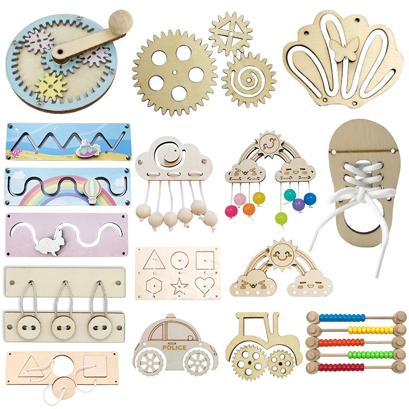 Montessori Busy Board DIY Accessories Wooden Toys Busyboard  Fine Motor Skills Activity Board Educational Toys for