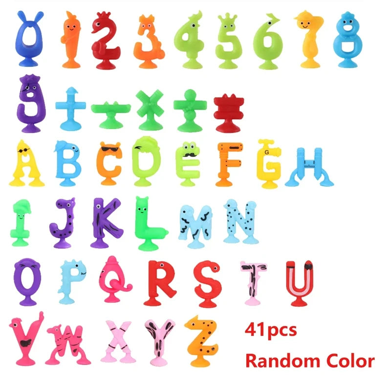 Number Letter Suction Cup Toys Soft Silicone Building Blocks Toy Animal Shape DIY Puzzle Game  Sensory Sucker Bath Toys