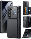 For Z Fold 6 Case with Secure Card Holder Sliding Camera Cover Rugged Hinge Protection Wallet Phone Case Glass Screen Protector