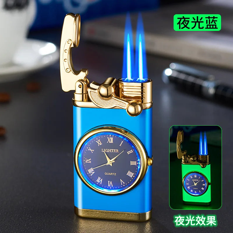 Rocker Arm Dial Metal Gas Lighters Jet, Butane Torch, Real Watch Lighter, Cigarette Cigar Lighter, Smoking Gadgets for Men