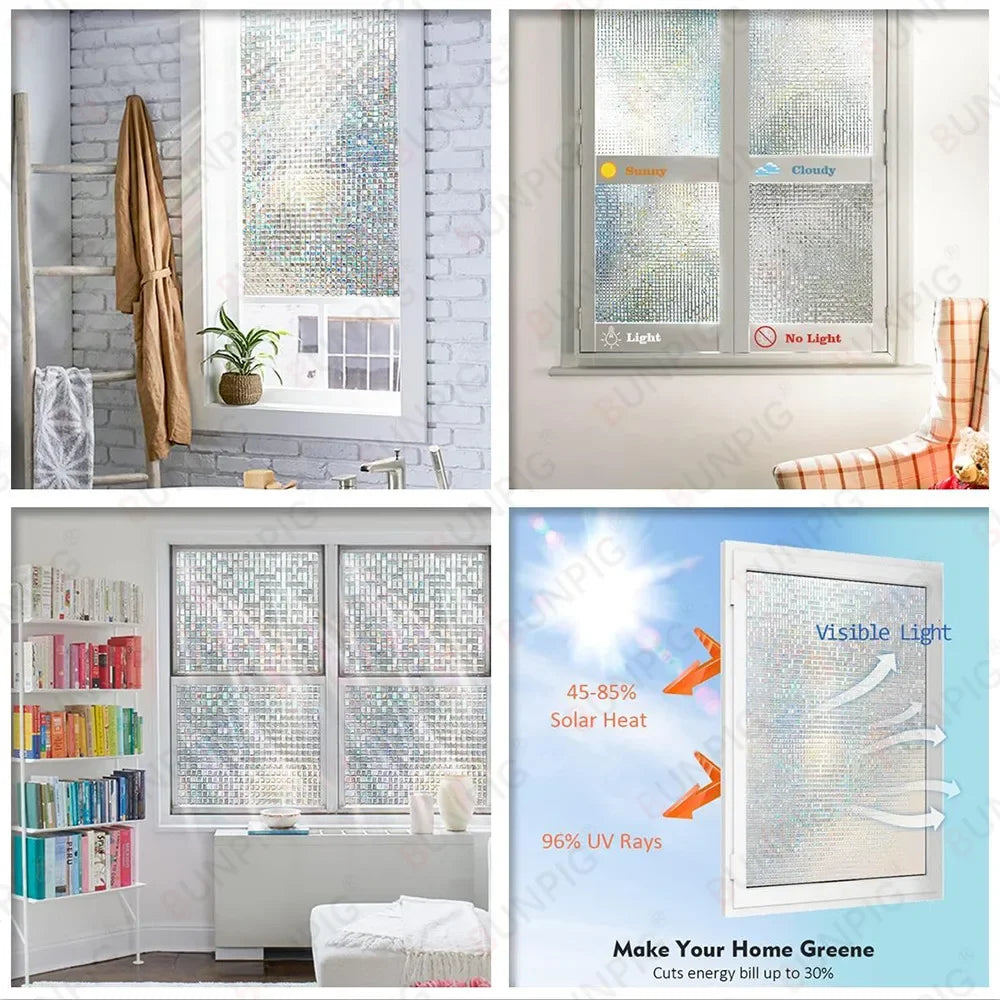 Wide 75/90 Cm Heat Control Rainbow Window Vinyl Security Window Tint Sun Protection Film Non Adhesive Stickers Stained Glass