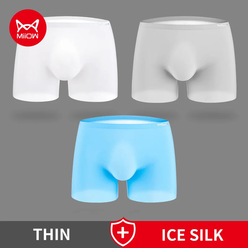 3-Pack Men’s Seamless Graphene Ice Silk Boxer Shorts – Antibacterial & Breathable
