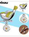 Fashion Spring Series Charms Beads Real 925 Sterling Silver Flower Bird Pendent