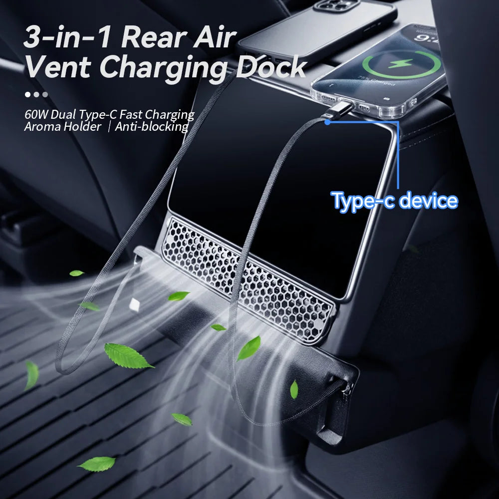 3 in 1 Rear Air Vent Docking Station with 120W Fast Charging for Tesla Model YL 2026