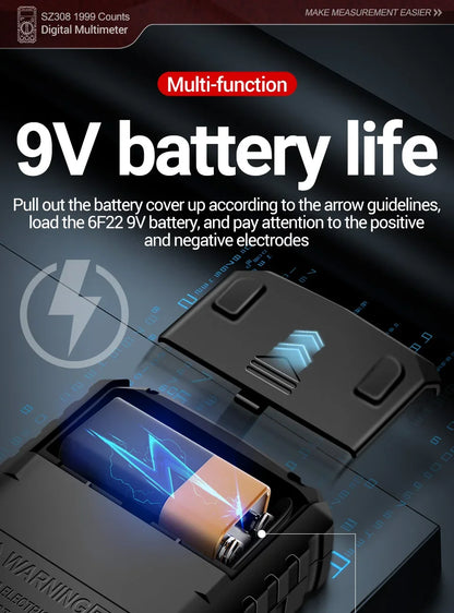 Square Wave Digital Multimeter 1999 Counts HFE Triode Buzzer Tester AC/DC Voltage 10A Current Multimeters Meter Tool