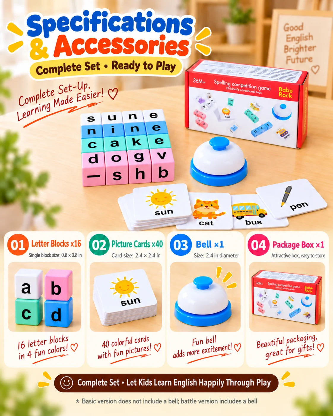 Wooden Alphabet Word Spelling Game with Flash Cards
