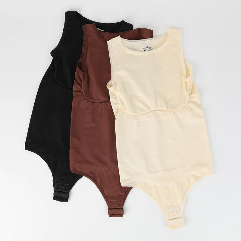 Women Sleeveless Crew Neck Shapewear Bodysuit – Tummy Control Thong Body Shaper