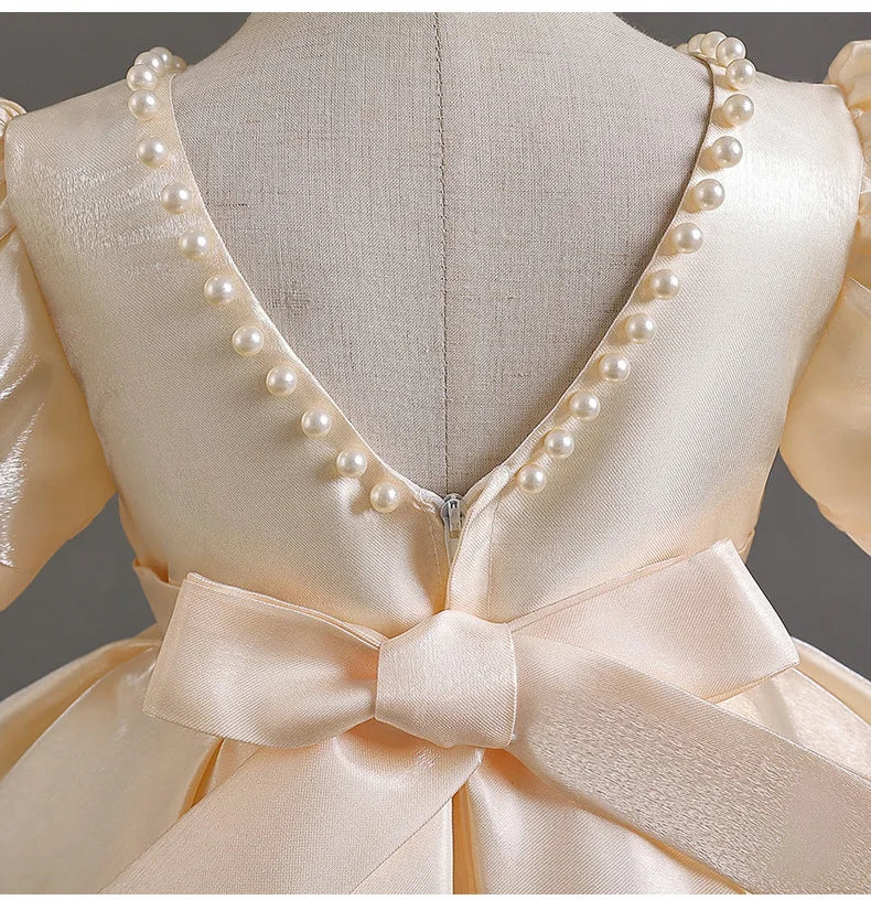 Elegant Backless Flower Girl Dress - Girls' Satin Gown for Pageant, Hosting & Walk Show