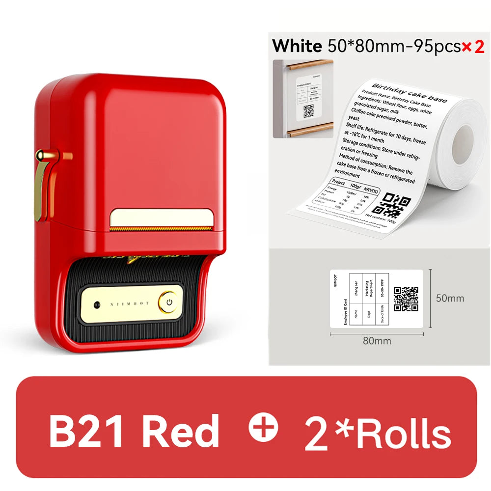 B21 Mini Thermal Label Printer, Bluetooth Wireless Barcode Label Maker, Portable Inkless Sticker Printer for Business & Office