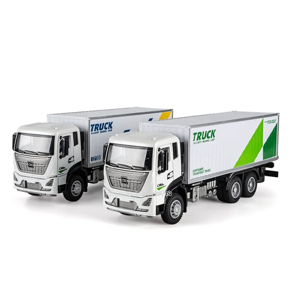 1:32 Scale Container Truck Fire Trucks Model Car Toy Pull Back Music Light Metal Diecast Doors Opened Vehicles Toys for Gift