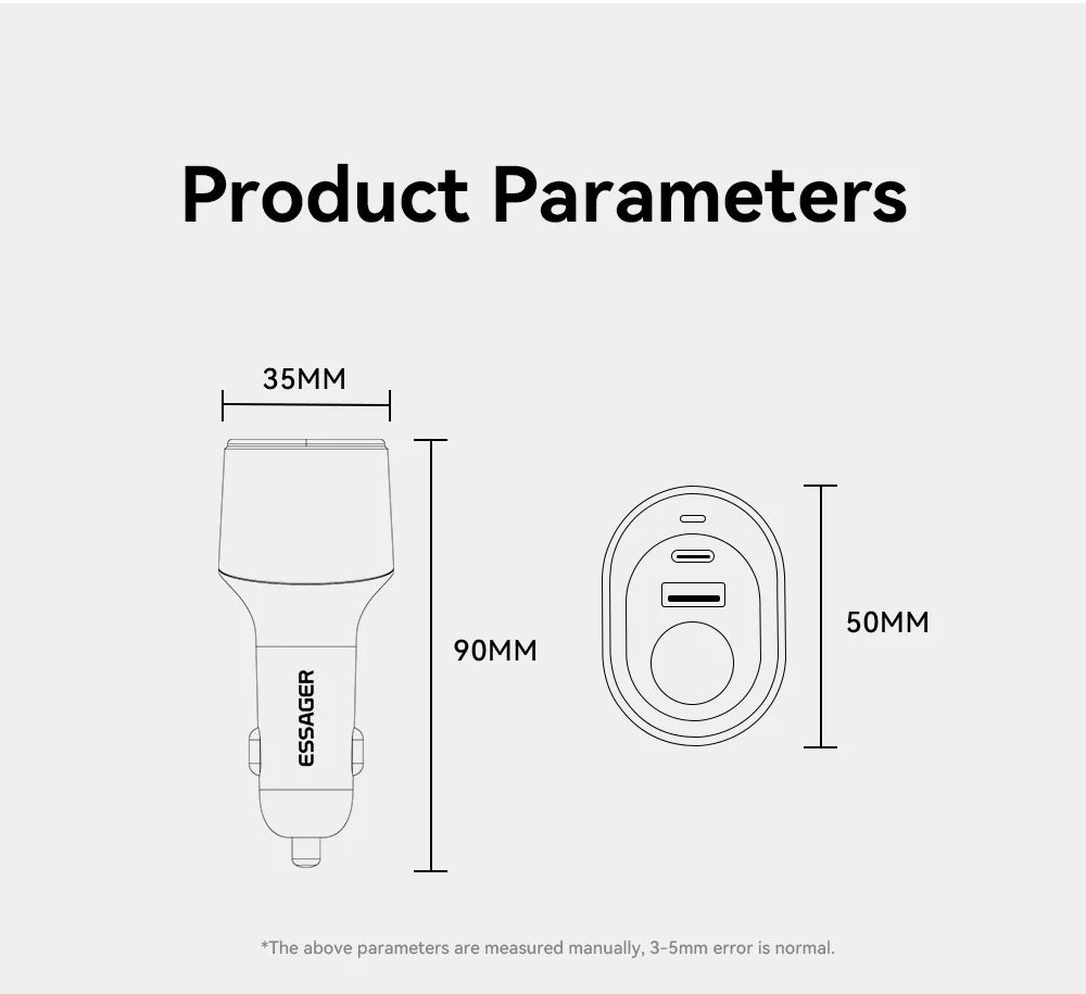 120W USB C Car Charger Adapter with 85W Cigarette Lighter Socket PD Fast Charging 3 Port