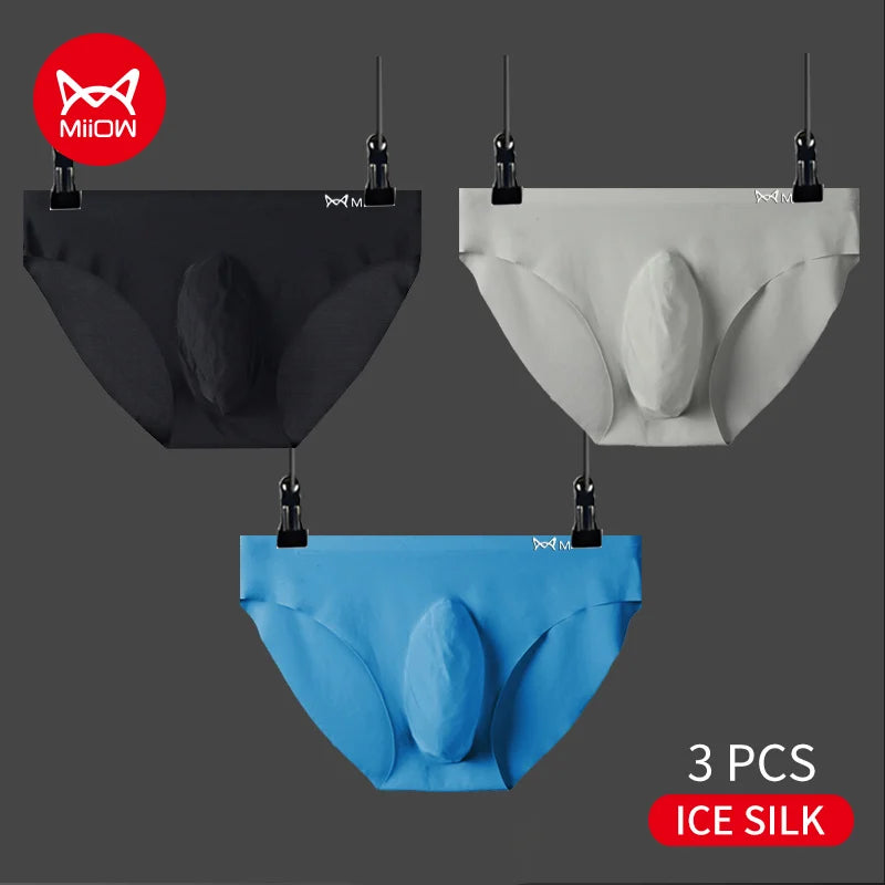 3-Pack Men’s Ice Silk Graphene Briefs – Antibacterial, Seamless, Mid-Waist & Breathable