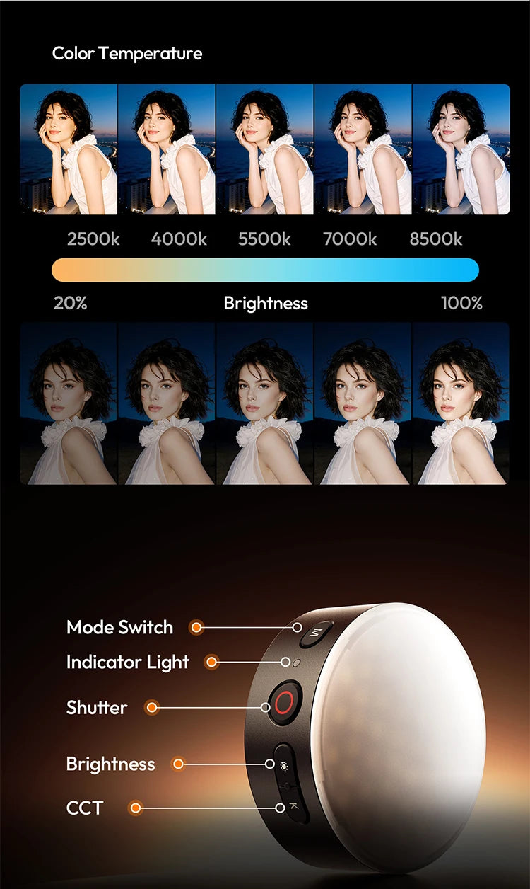 MFL01 Mini Magnetic Portable Phone Flash – 2500-8500K Bi-Color Dimmable Fill Light for iPhone & Android Vlog