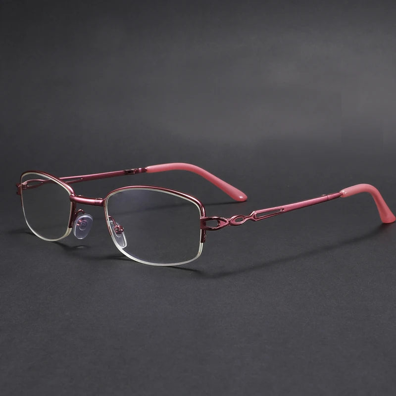 Pink Folding Reading Glasses with Blue Light Blocking Lenses and Alloy Frame