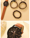 Luxury Minimalist Watch Bracelet Set Business Brown Leather Quartz Wrist Watches for Men