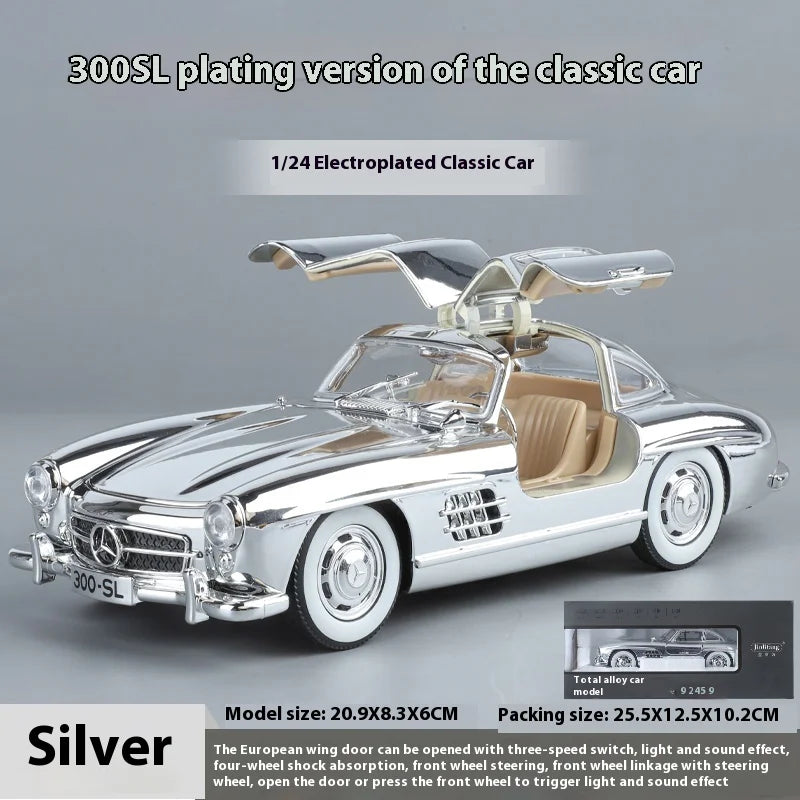 1:24 Mercedes-Benz 300SL Electroplated Version Alloy Diecast Classic Car Model Display Collection