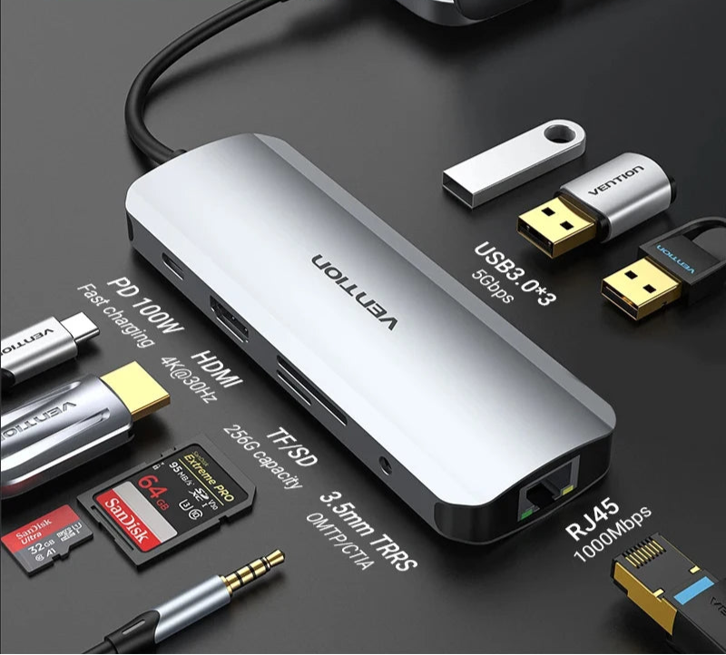 USB C HUB HDMI 4K60Hz RJ45 PD 100W USB Splitter Adapter USB 3.0 HUB For iPhone 15 Macbook Air Pro iPad Samsung Laptop PC