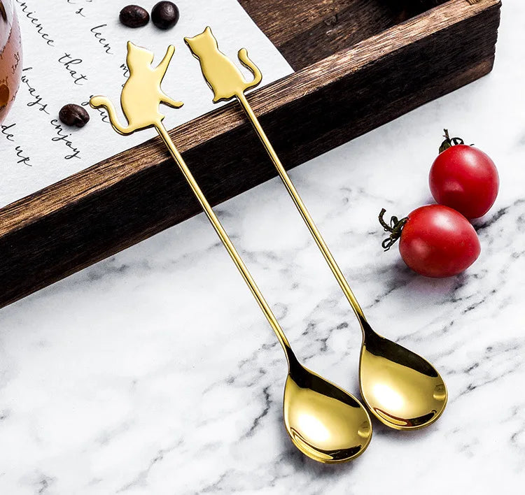 Coffee Spoon Lovely Cute Cat Shape Teaspoon Dessert Snack Scoop Ice Cream Mini Spoons Kitchen ToolsTableware 304 Metal