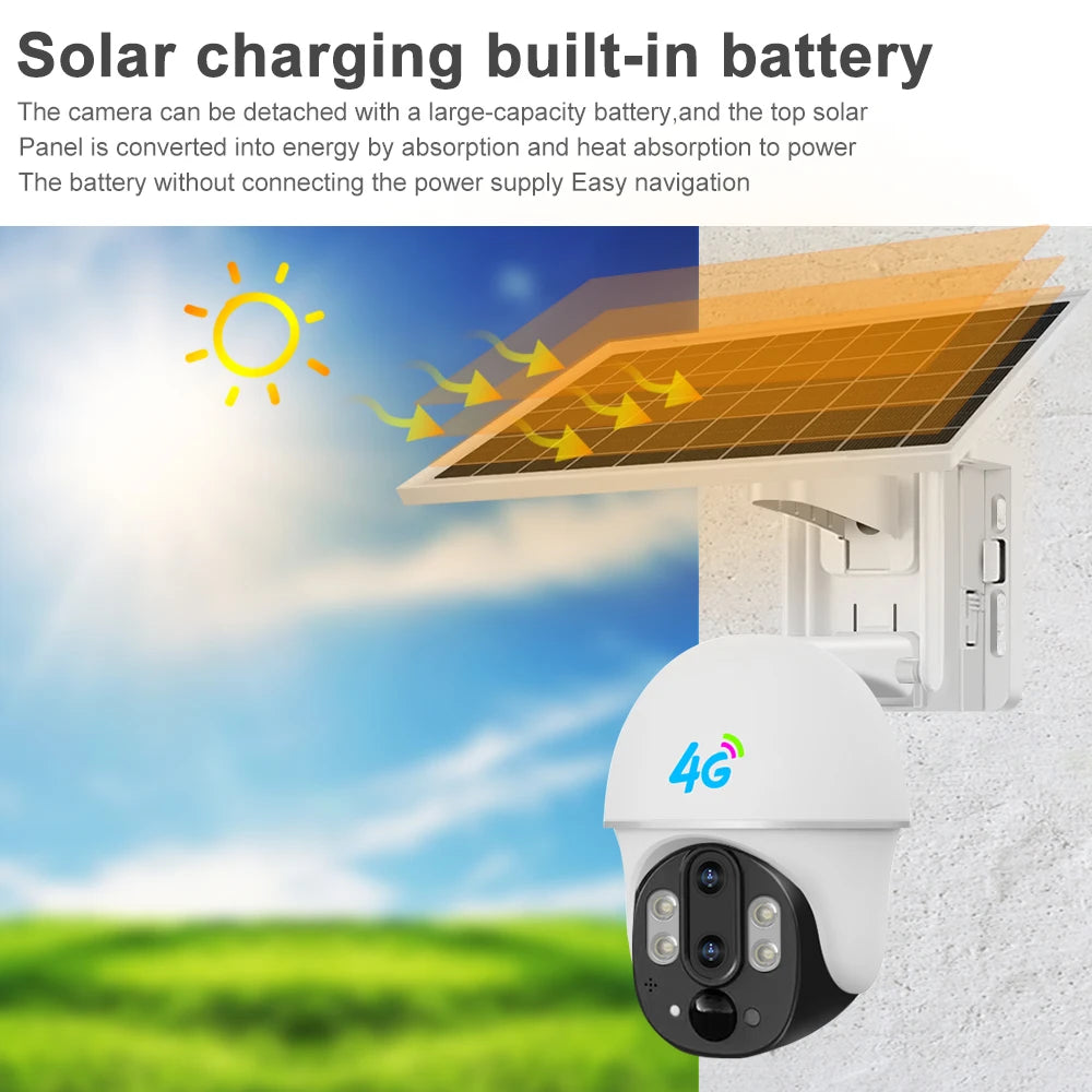 Outdoor Solar 4G Camera 10X Optical Zoom Night Vision Battery CCTV Monitor PIR Human Detection Waterproof Security Video Camera