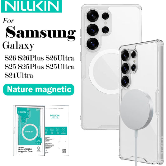 Nature Pro Magnetic Transparent Case for Samsung Galaxy S26 Ultra / S26 Plus / S25 Ultra / S24 Ultra – PC + TPU Frame Protective Cover