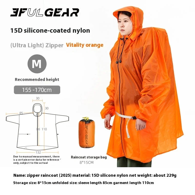 Ultralight Waterproof Zipper Raincoat for Hiking Camping and Travel