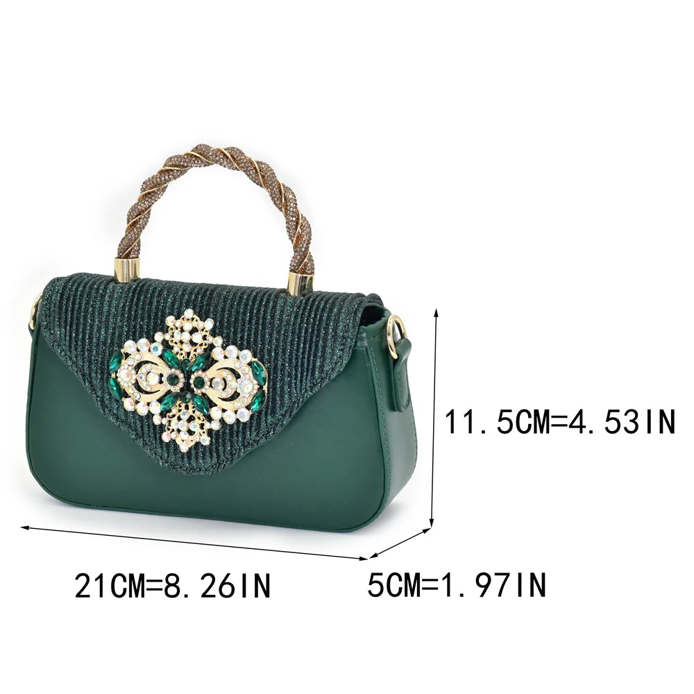 Latest Party Shoes and Bags To Match for Nigerian Luxury Pointed Toe Shoes with Rhinestones Party Ladies Shoes and Bag Set