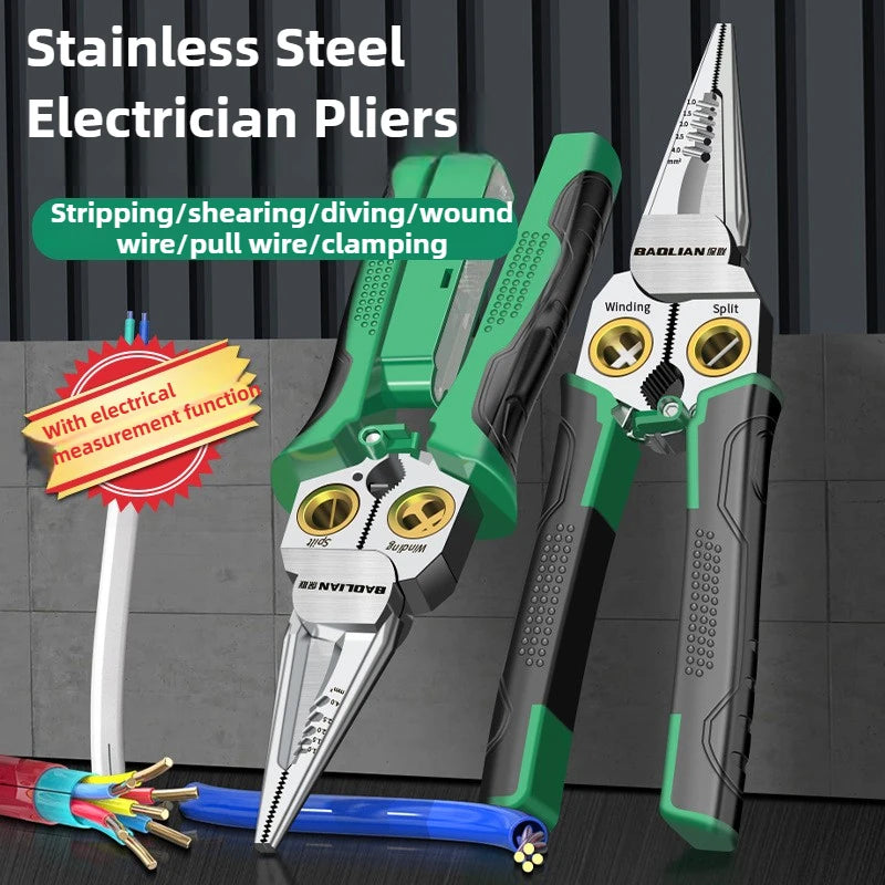 Multifunctional Wire Stripper Electrician's Pliers 8-in-1 Stainless Steel Needle-nose Pliers with Wire Measuring Hand Tools