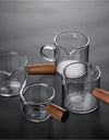 50/75/100/140ml Wood Handle Glass Espresso Measuring Cup Single Mouth Milk Jug Coffee Supplies Clear Kitchen Measure Mug