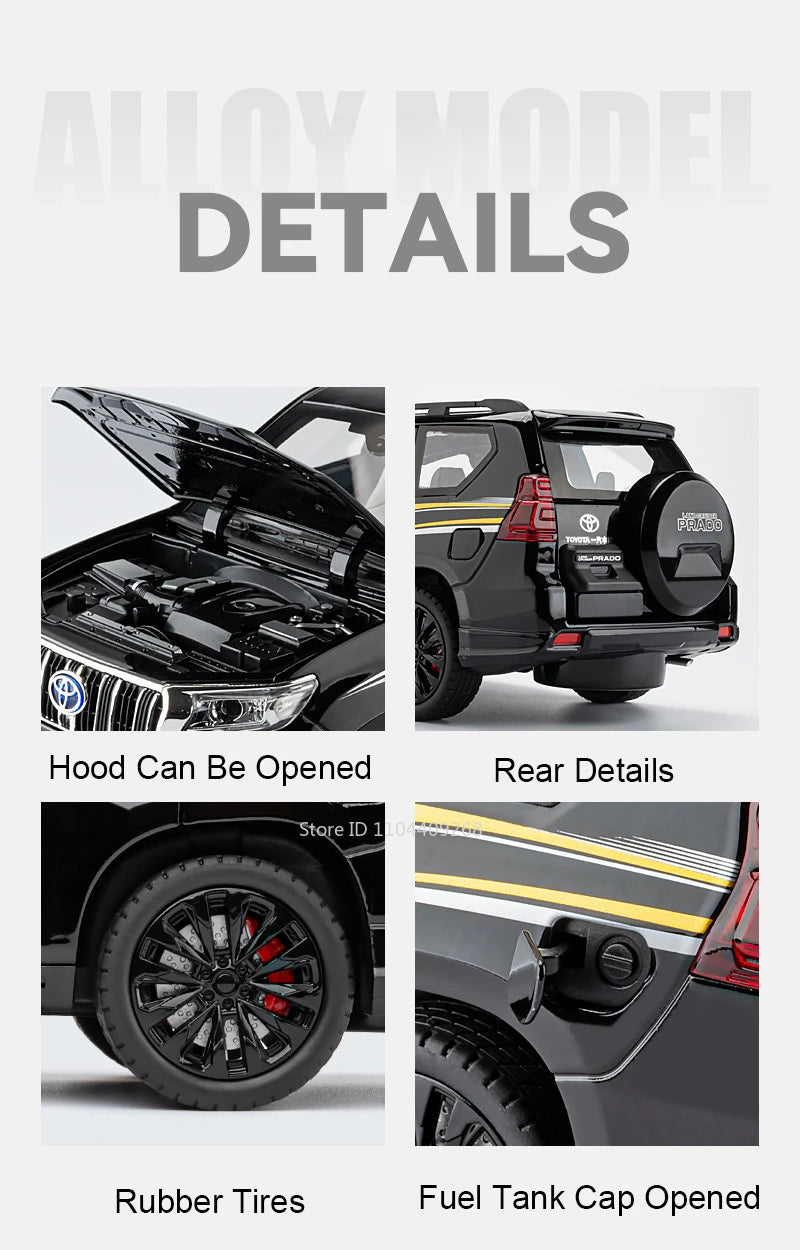 1:18 Large Size Prado SUV Model Toy Car Doors Opened Metal Diecast Shock Absorption Music Light Vehicles Models Birthday Gifts